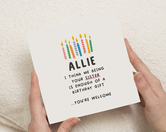 Birthday Card for Sister, Sister Birthday Card, Funny Birthday Card for Her, Personalised Birthday Card, Birthday Card From Sister