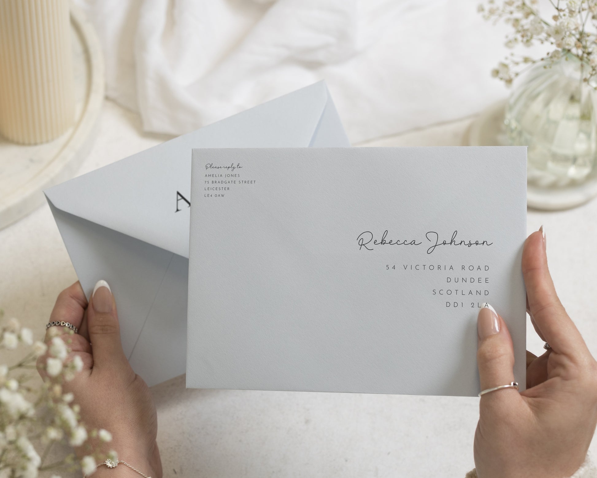 Pale Blue Envelopes with Guest or Return Address Printing, C6, 5x7 or C5 Wedding Invitation Envelopes (Glacier)