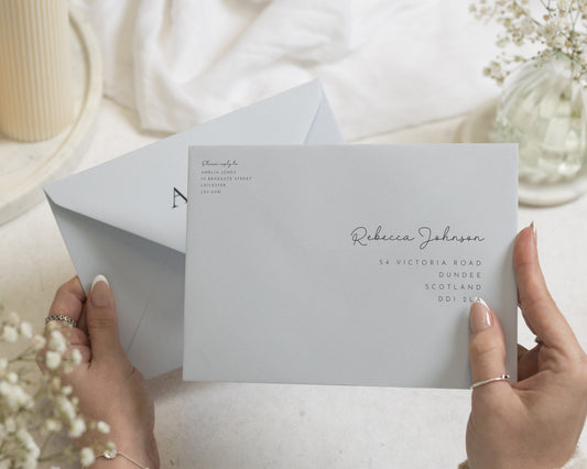 Pale Blue Envelopes with Guest or Return Address Printing, C6, 5x7 or C5 Wedding Invitation Envelopes (Glacier)