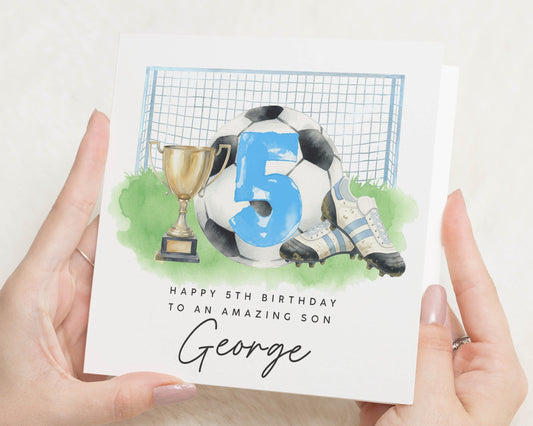5th Birthday Card for Son, Football Birthday Card, Personalised Boys Birthday Card, Birthday Card for Boy, Sports Birthday Card, Age 5 Card