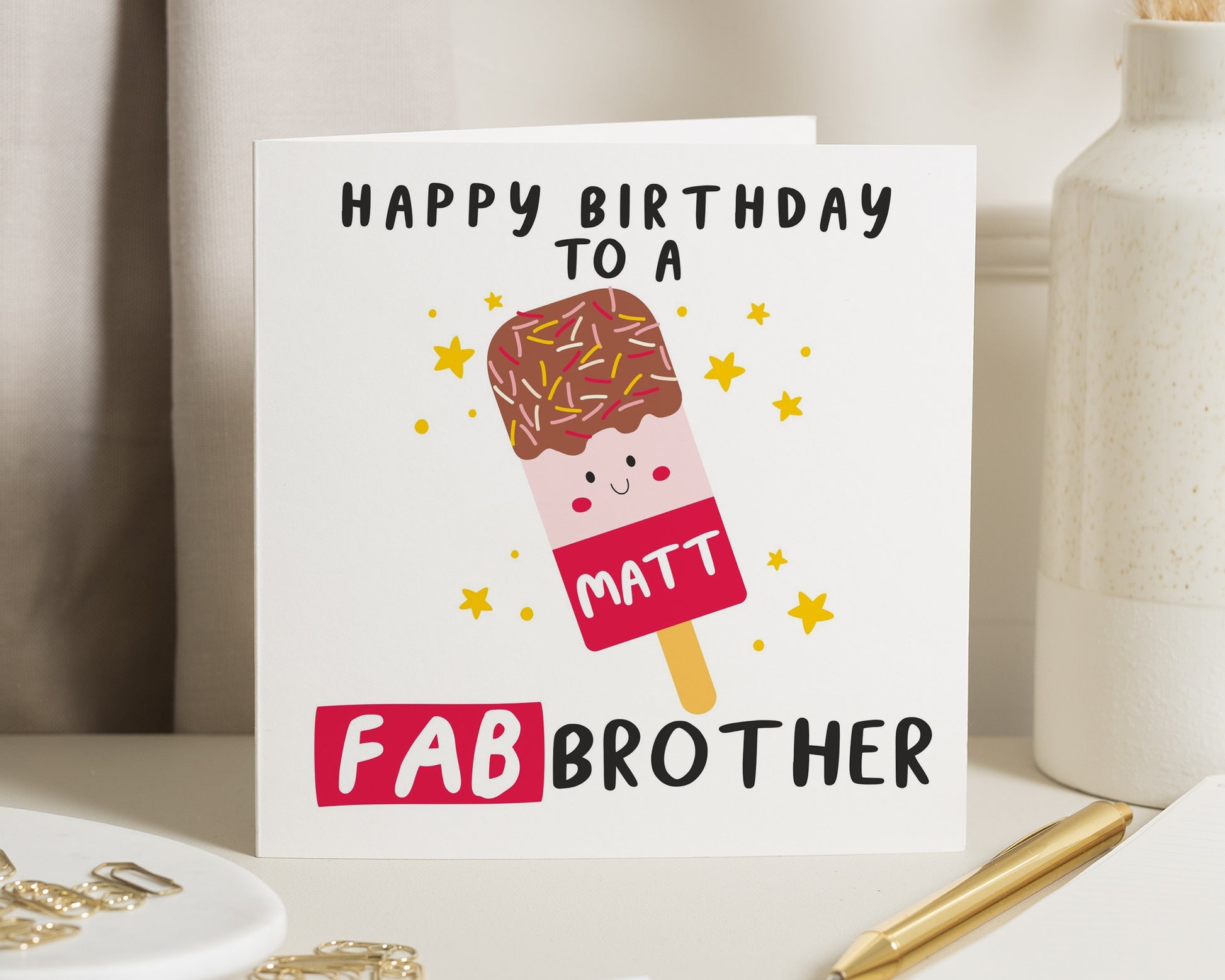 Birthday Card for Brother, Personalised Brother Birthday Card, Fab Ice Lolly Birthday Card, Birthday Card for Him, Cute Birthday Card