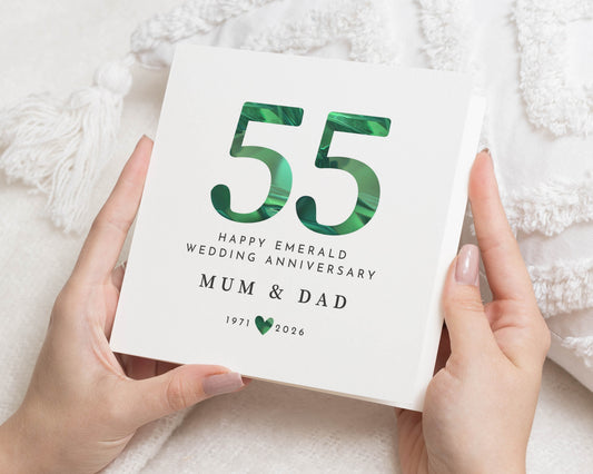 Emerald Anniversary Card, 55th Wedding Anniversary Card, Anniversary Card for Mum and Dad, Personalised Anniversary Card