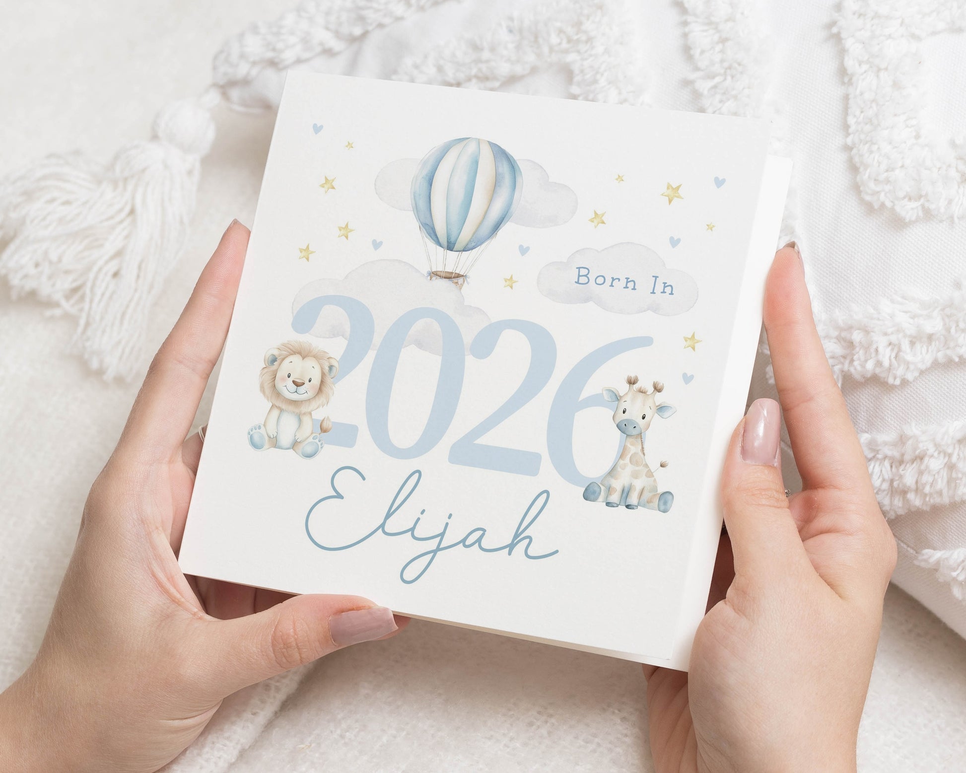Born In 2026 New Baby Card, Personalised Baby Boy Card, Baby Animal Card, New Baby Card for Boy, Giraffe Lion Card, Baby Shower Card