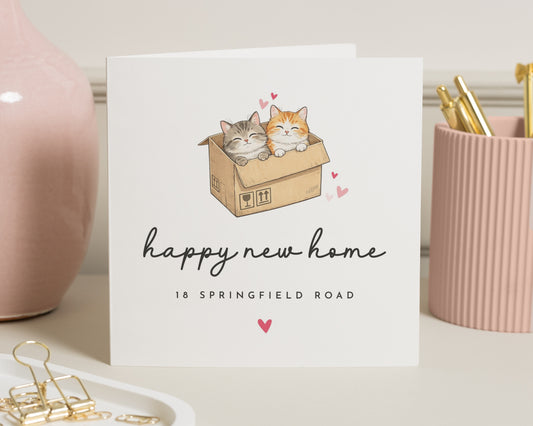 New Home Card, Cat New Home Card, Personalised Housewarming Card, Cute Cats Card, New Home Card for Friend, Moving House Card
