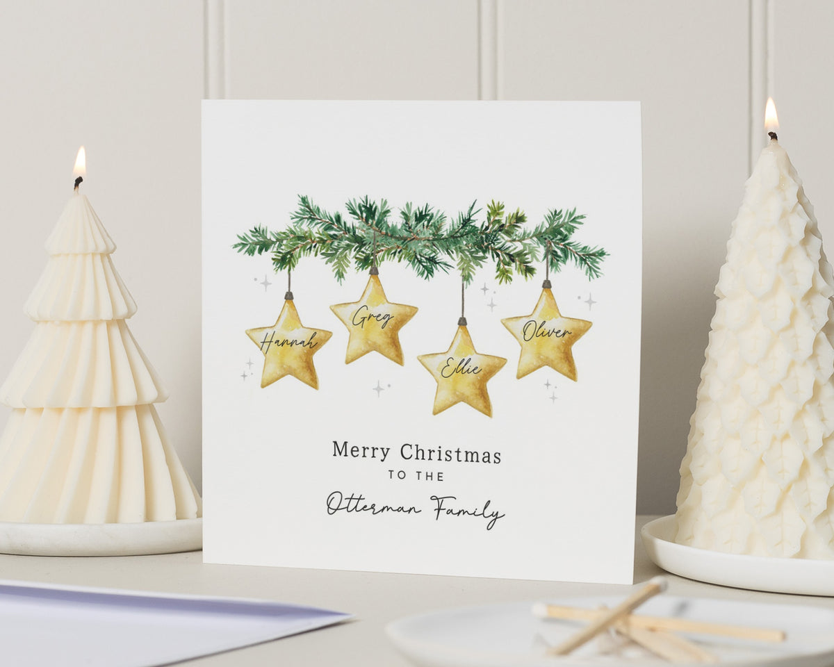 Personalised Family Christmas Card, Merry Christmas Card, Custom Christmas Card, Christmas Card for Family, Star Christmas Card