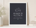 Personalised Coordinates Print, Black Wall Art, New Home Gift, House Warming Gift, Home Sweet Home Print, White Framed Print