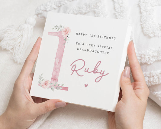 1st Birthday Card for Granddaughter, Personalised Birthday Card, Birthday Card for Girl, First Birthday Card, Cute Floral Card