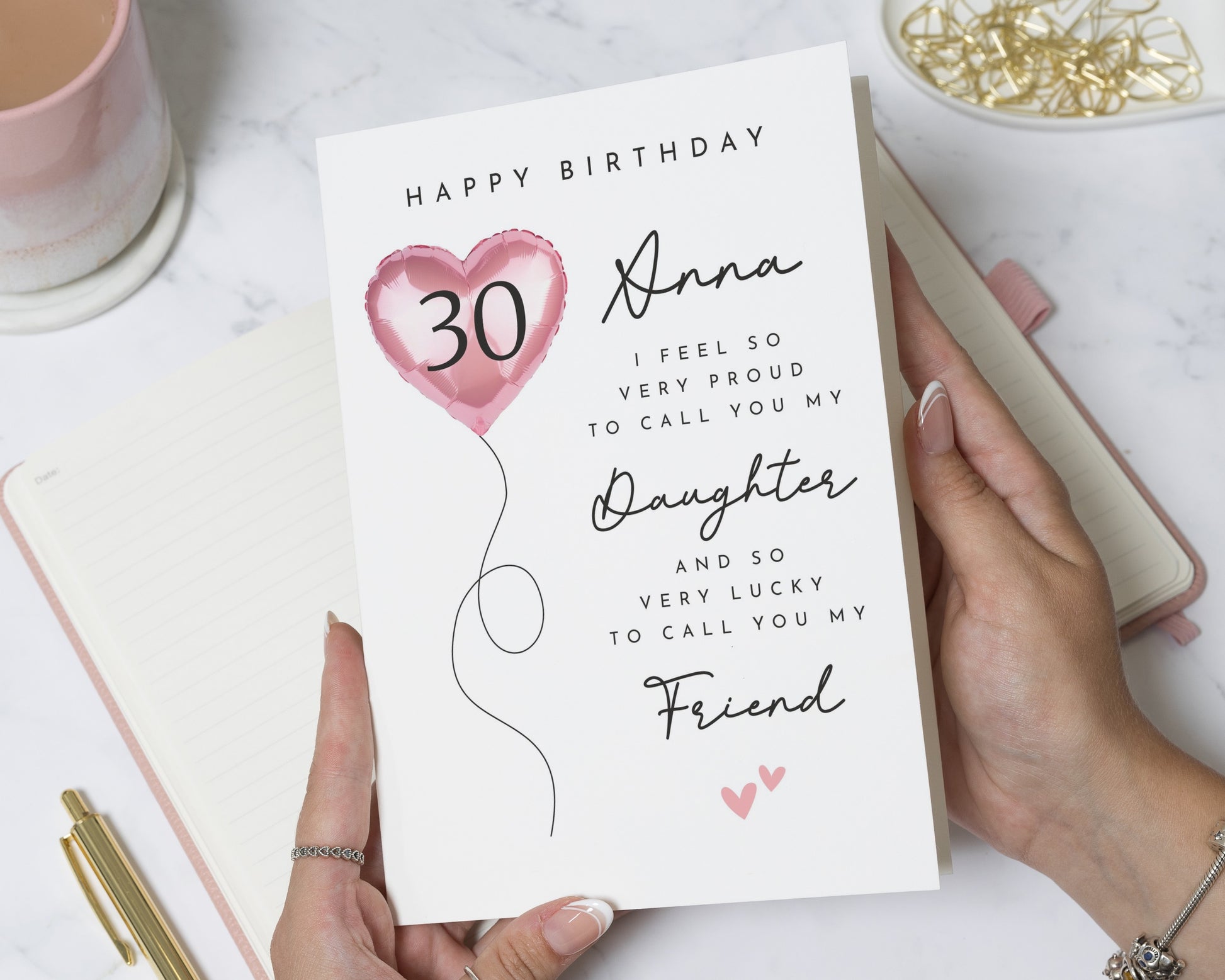 30th Birthday Card for Daughter, Personalised Daughter Birthday Card, 30th Birthday Card, Birthday Card for Friend, Pink Heart Balloon Card