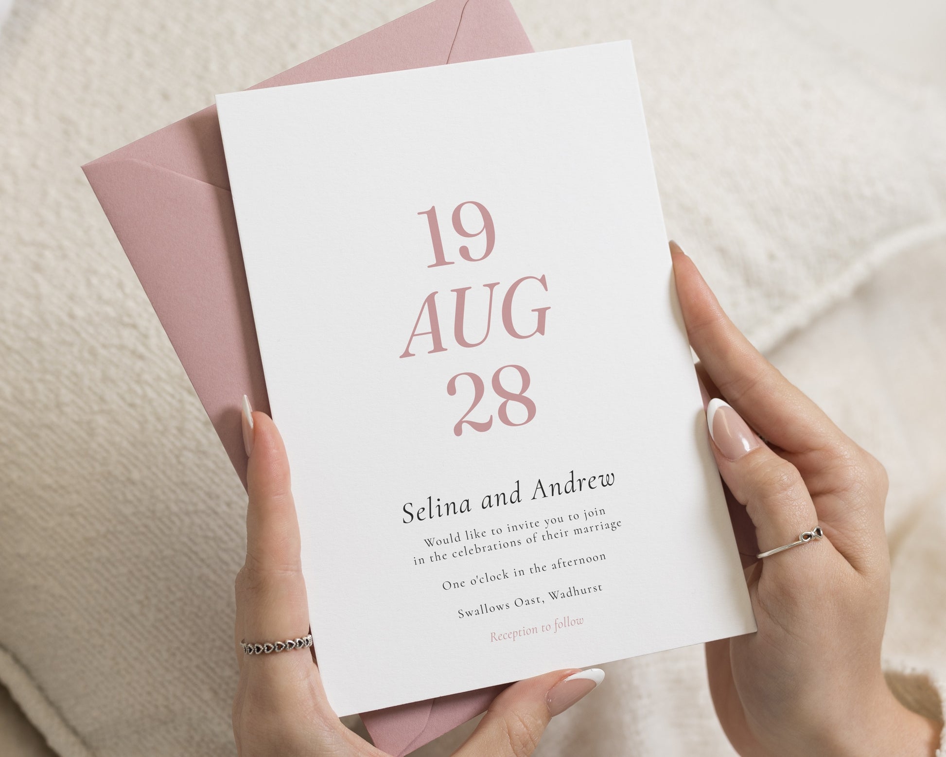 Blush Pink Wedding Invitations, Minimalist Wedding Invite, Simple Typography Wedding Stationery, Personalised Invitation Suite