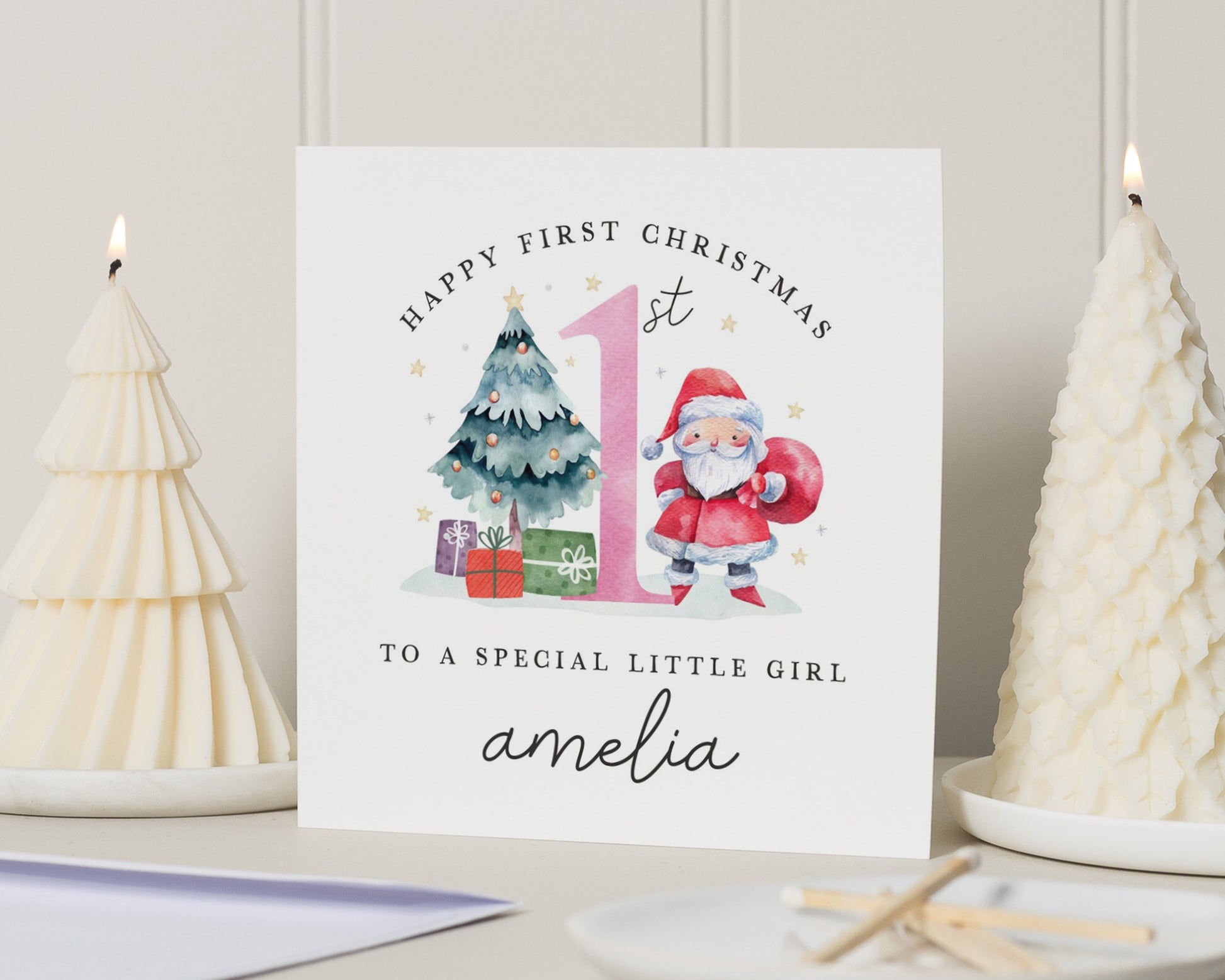 First Christmas Card for Girl, 1st Christmas Card, Personalised Christmas Card, Baby Girl Christmas Card, Santa Christmas Card