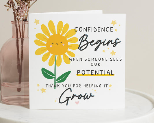 Thank You Card, Teacher Thank You Card, Confidence Card, Thank You Card for Her, Cute Sunflower Card, Appreciation Card, Support Card