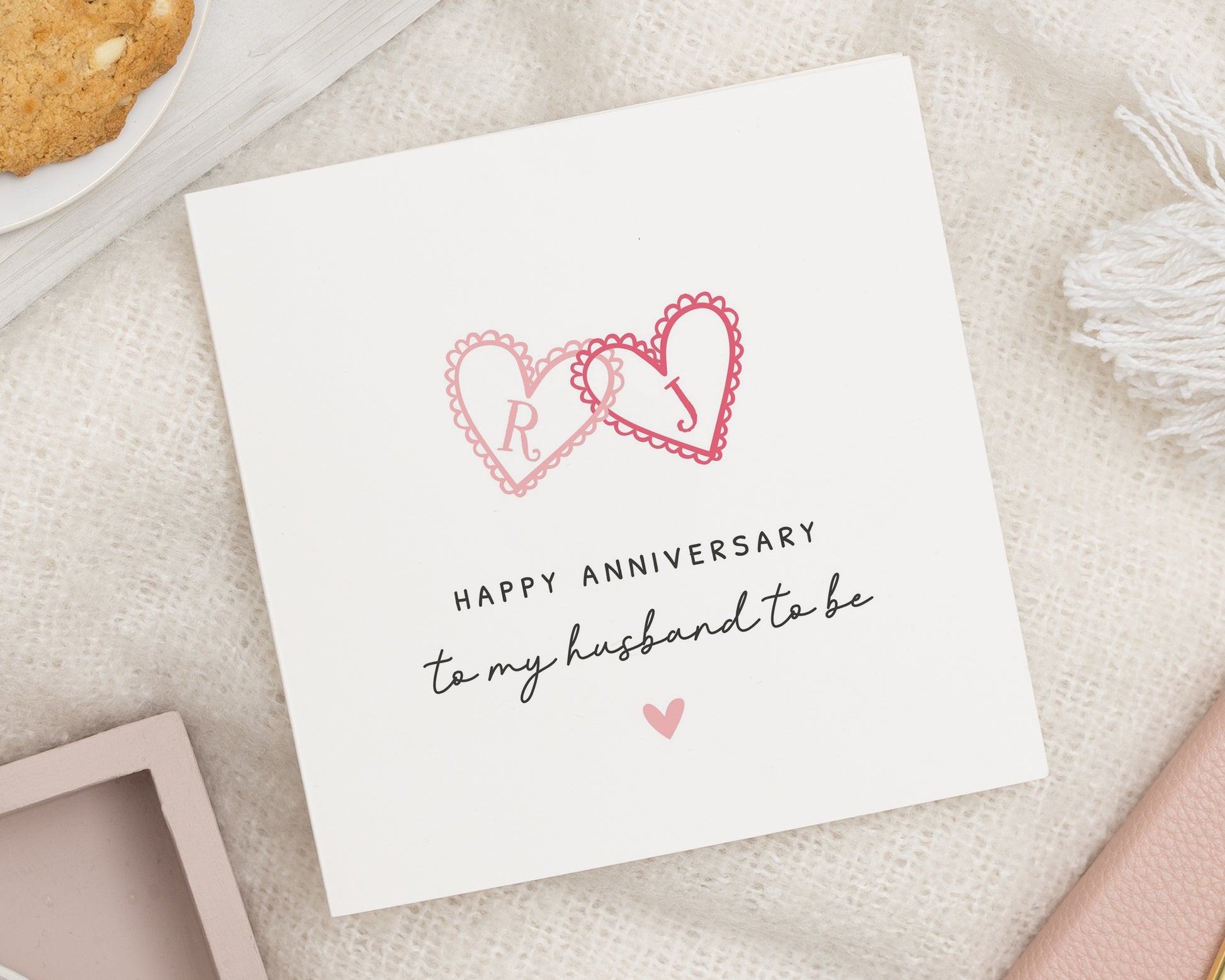 Anniversary Card for Husband to Be, Personalised Romantic Anniversary Card, Custom Initials Wedding Card, Heart Engagement Card