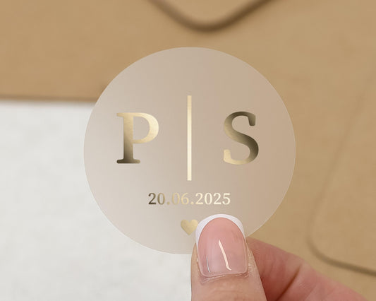 Personalised Wedding Sticker, Gold Foil Initials Sticker, Custom Date Wedding Label, Envelope Seal, Wedding Favour Sticker