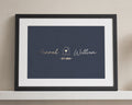 Personalised Gold Foil Couple Print, Navy Blue Wall Art, New Home Gift, Anniversary Gift, House Warming Gift, Black Framed Print