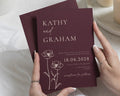 Burgundy Floral Wedding Invitations, Botanical Wedding Invites, Elegant Calligraphy, Personalised Wedding Invitation Suite