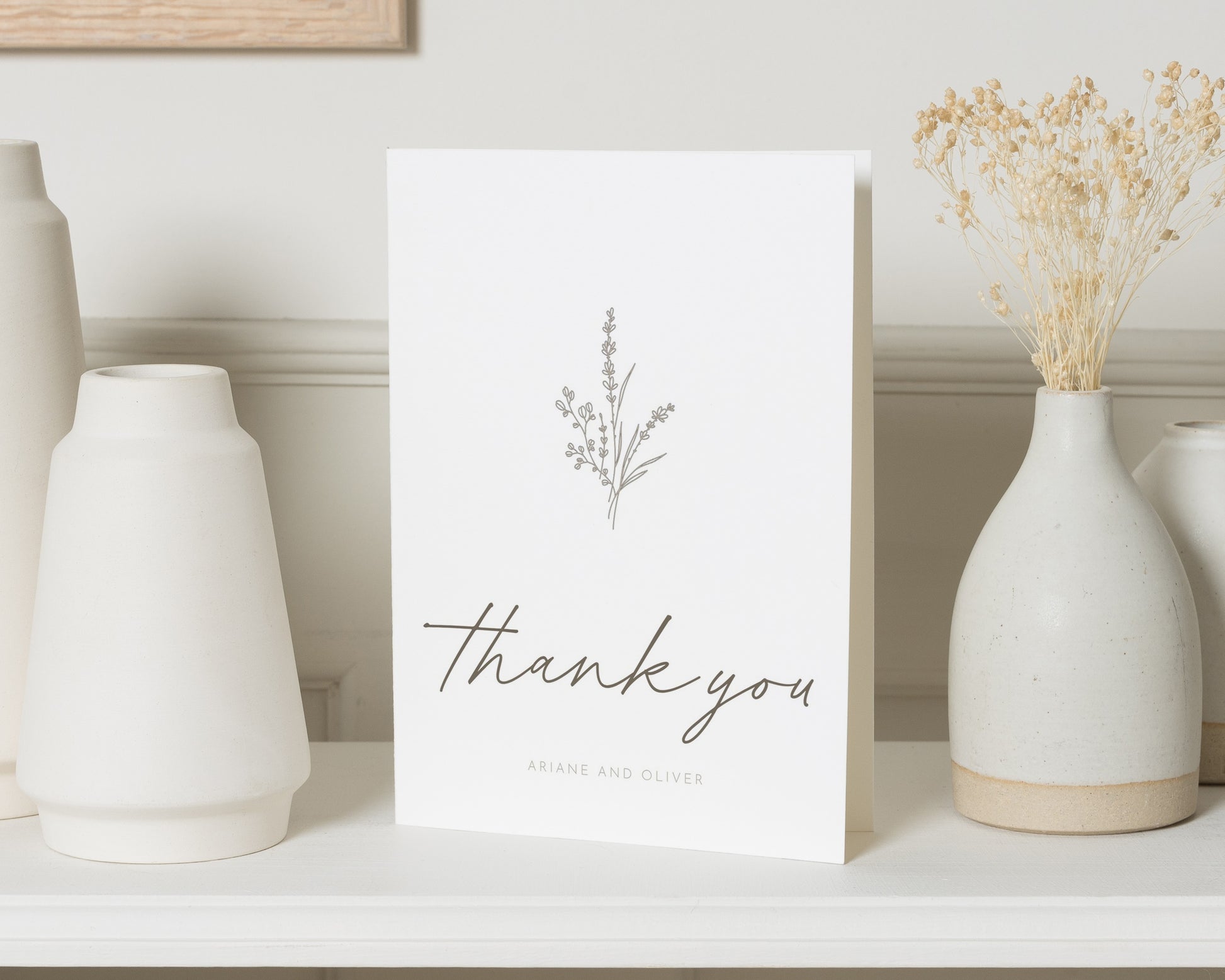 Personalised Wedding Thank You Cards, Folded Wedding Thank You Cards, Minimal Floral Thank You Cards, Thank You Card for Wedding