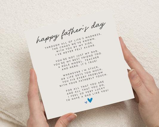 Father's Day Card for Dad, Dad Father's Day Card, Father Card from Daughter or Son, Poem Card for Daddy, Sentimental Card for Him