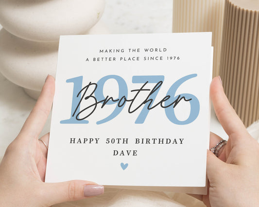 50th Birthday Card for Brother, Personalised 1976 Birthday Card, Happy 50th Birthday Card for Him, Milestone Birthday Card