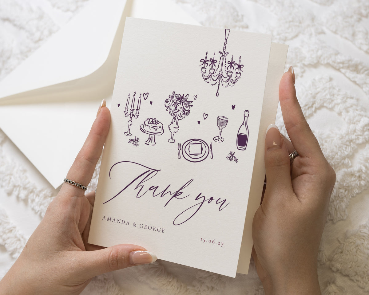 Personalised Wedding Thank You Cards, Wedding Thank You Cards, Folded Thank You Cards, Illustrated Wedding Thank You Card