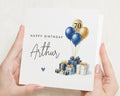 70th Birthday Card, Personalised Birthday Card for Him, Birthday Card for Dad, Grandad, Husband, Son, Blue Gold Balloon Card
