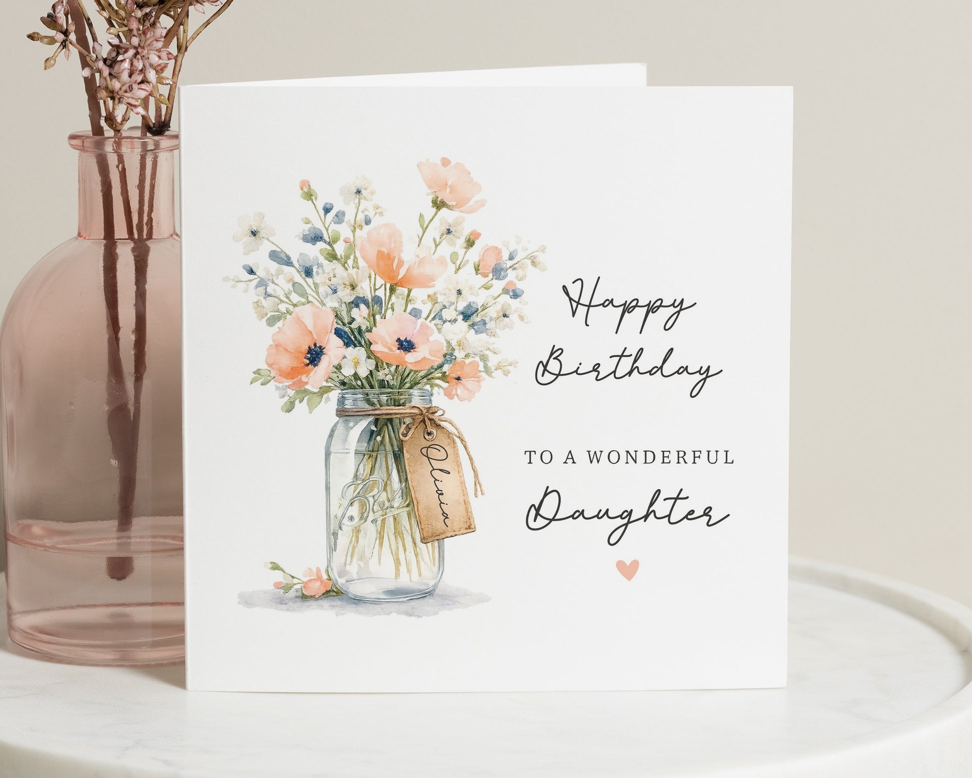 Birthday Card for Daughter, Daughter Birthday Card, Floral Birthday Card, Personalised Birthday Card, Birthday Card for Girl