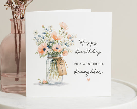 Birthday Card for Daughter, Daughter Birthday Card, Floral Birthday Card, Personalised Birthday Card, Birthday Card for Girl