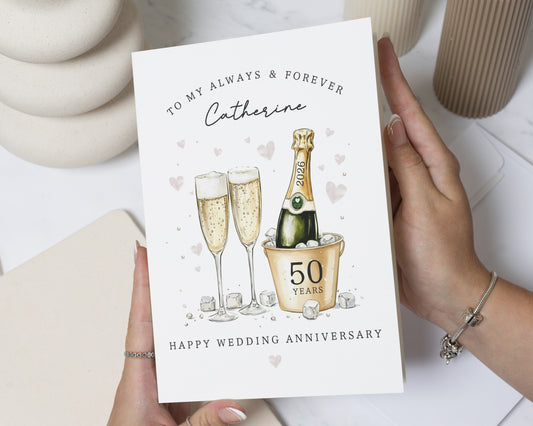 50th Wedding Anniversary Card, Golden Anniversary Card, Personalised Anniversary Card for Wife, Husband or Partner, 50 Years