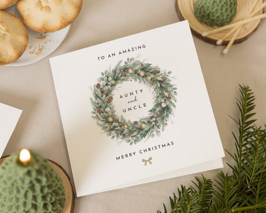 Christmas Card for Aunty and Uncle, Merry Christmas Card, Card for Family, Personalised Christmas Card, Festive Wreath Card