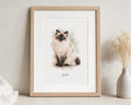 Personalised Cat Name Print, Watercolour Cat Wall Art, Cat Lover Gift, Pet Owner Gift, Portrait Pet Print, Oak Framed Print