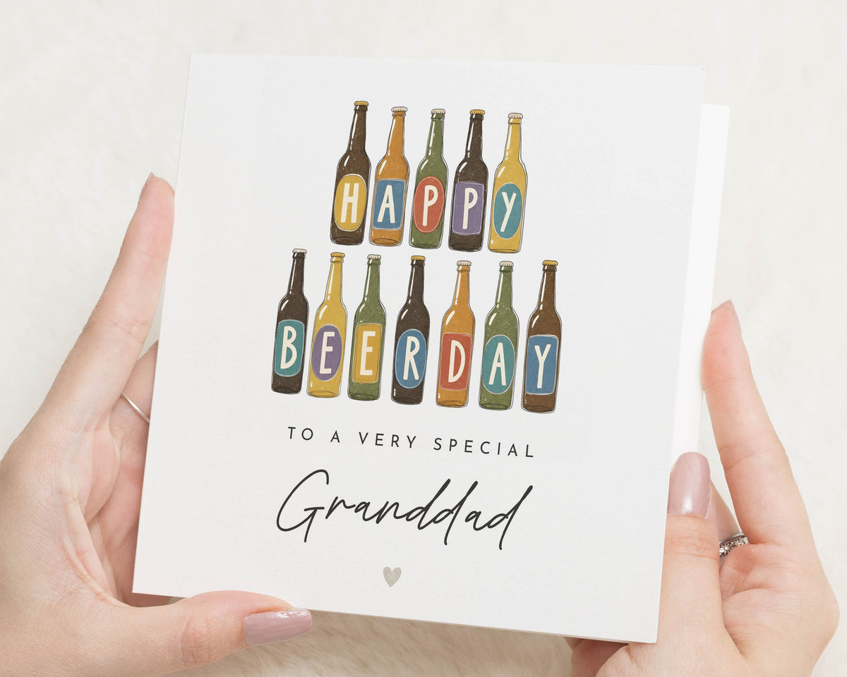 Grandad Birthday Card, Birthday Card for Grandad, Beer Birthday Card, Happy Beerday Card, Birthday Card for Him, Pun Birthday Card