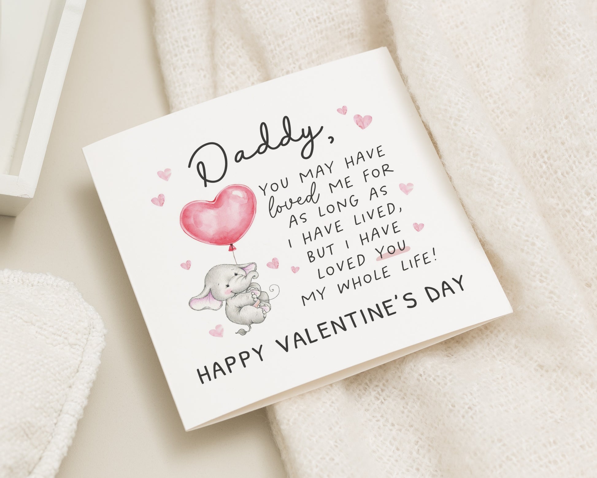 Valentines Day Card for Daddy, Cute Valentines Card from Daughter, Valentines Card from Son, Elephant Valentines Card for Dad