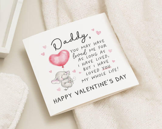 Valentines Day Card for Daddy, Cute Valentines Card from Daughter, Valentines Card from Son, Elephant Valentines Card for Dad
