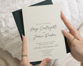 Neutral Green Wedding Invitations with Deep Green Envelopes, Minimalist Calligraphy Wedding Invites, Personalised Invitation Suite