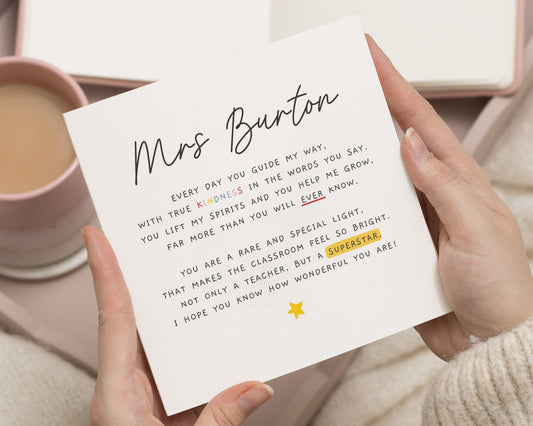 Teacher Thank You Card, Personalised Teacher Card, Thank You Teacher Card, Teacher Appreciation Card, End of Term Card, School Card