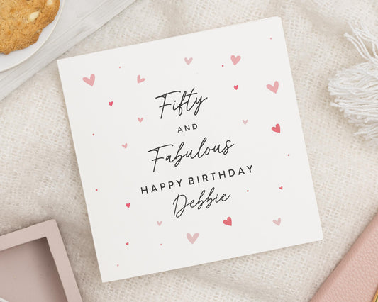 50th Birthday Card for Her, Fifty and Fabulous Birthday Card, Personalised Birthday Card for Women, Birthday Card for Friend