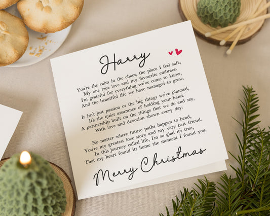Personalised Christmas Card for Husband, Christmas Card for Boyfriend, Romantic Christmas Card for Partner, Poem Christmas Card for Him