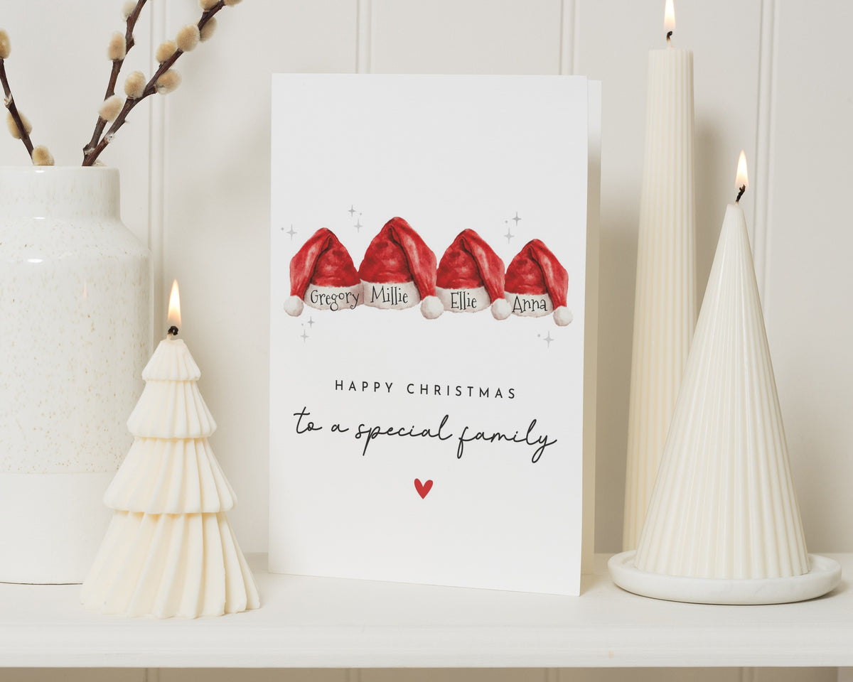 Personalised Christmas Card for Family, Family Christmas Card, Special Family Christmas Card, Custom Christmas Card, Santa Hat Card