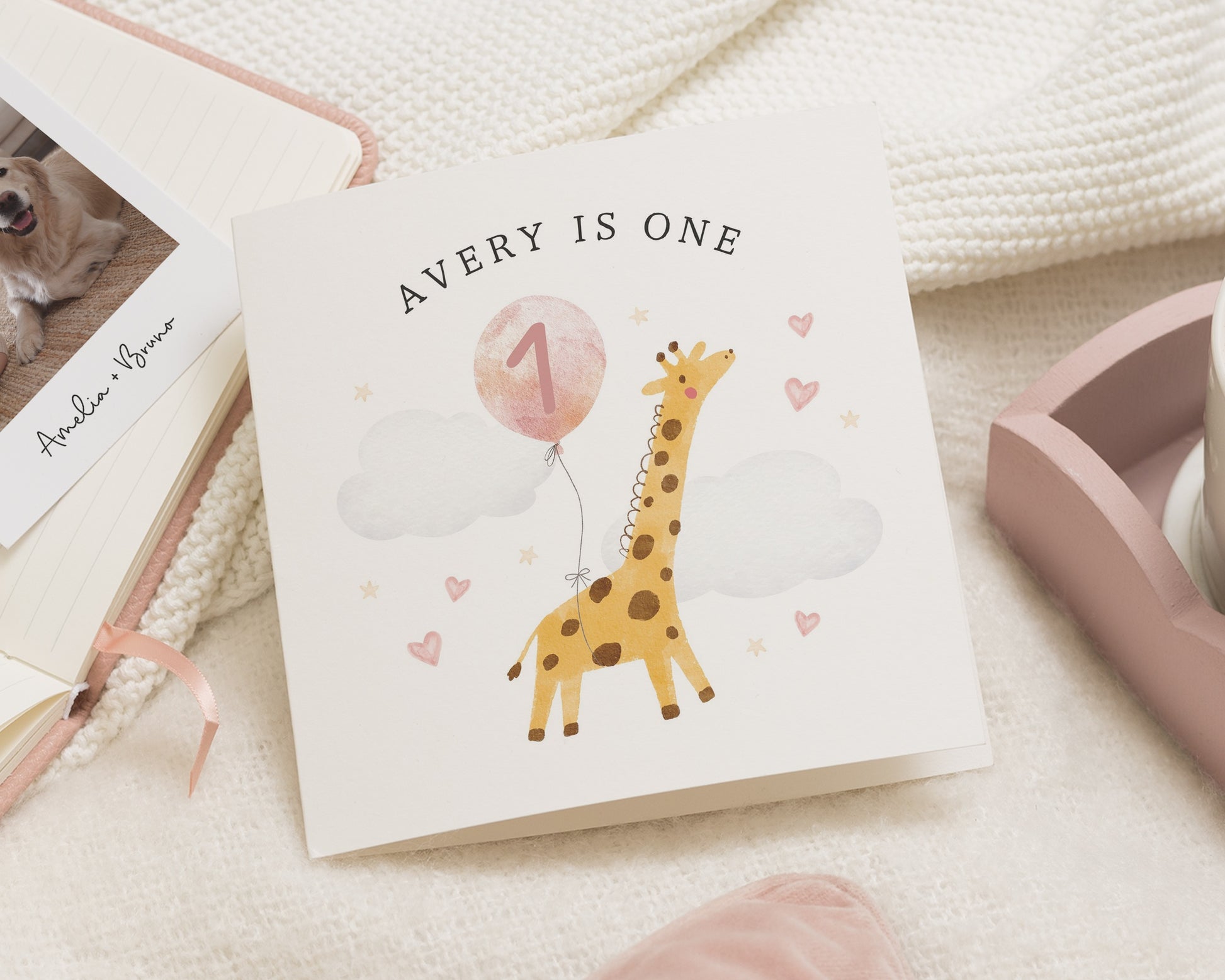 1st Birthday Card for Girl, Personalised Giraffe Card, Cute Animal Birthday, Birthday Card for Daughter, First Birthday Card