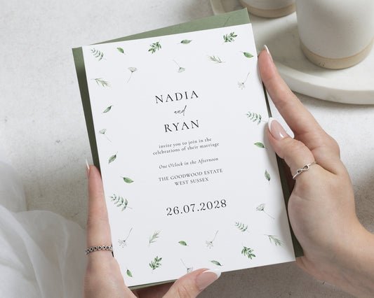 Sage Green Botanical Wedding Invitations, Greenery Wedding Invites, Elegant Minimal Wedding Stationery, Personalised Invitation Suite