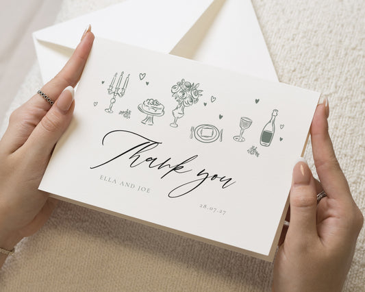Personalised Wedding Thank You Cards, Wedding Thank You Cards, Thank You Cards, Folded Thank You Card for Wedding, Simple Wedding Card