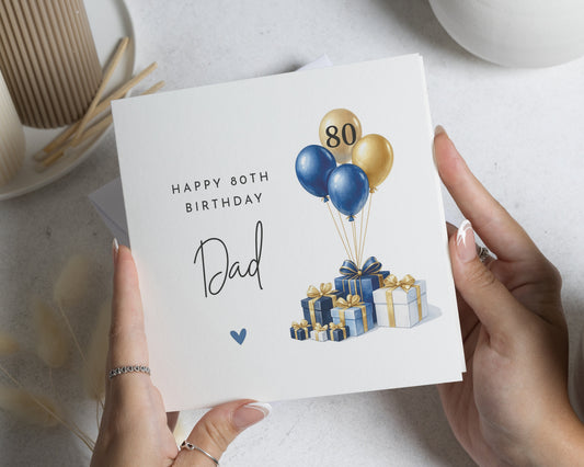 80th Birthday Card for Dad, Dad Birthday Card, 80th Birthday Card for Him, Personalised Dad Birthday Card, Balloon Birthday Card
