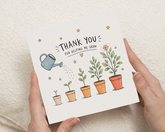 Teacher Thank You Card, Thank You Teacher Card, Teaching Assistant Card, Nursery Teacher Card, School Thank You Card, Helping Me Grow Card