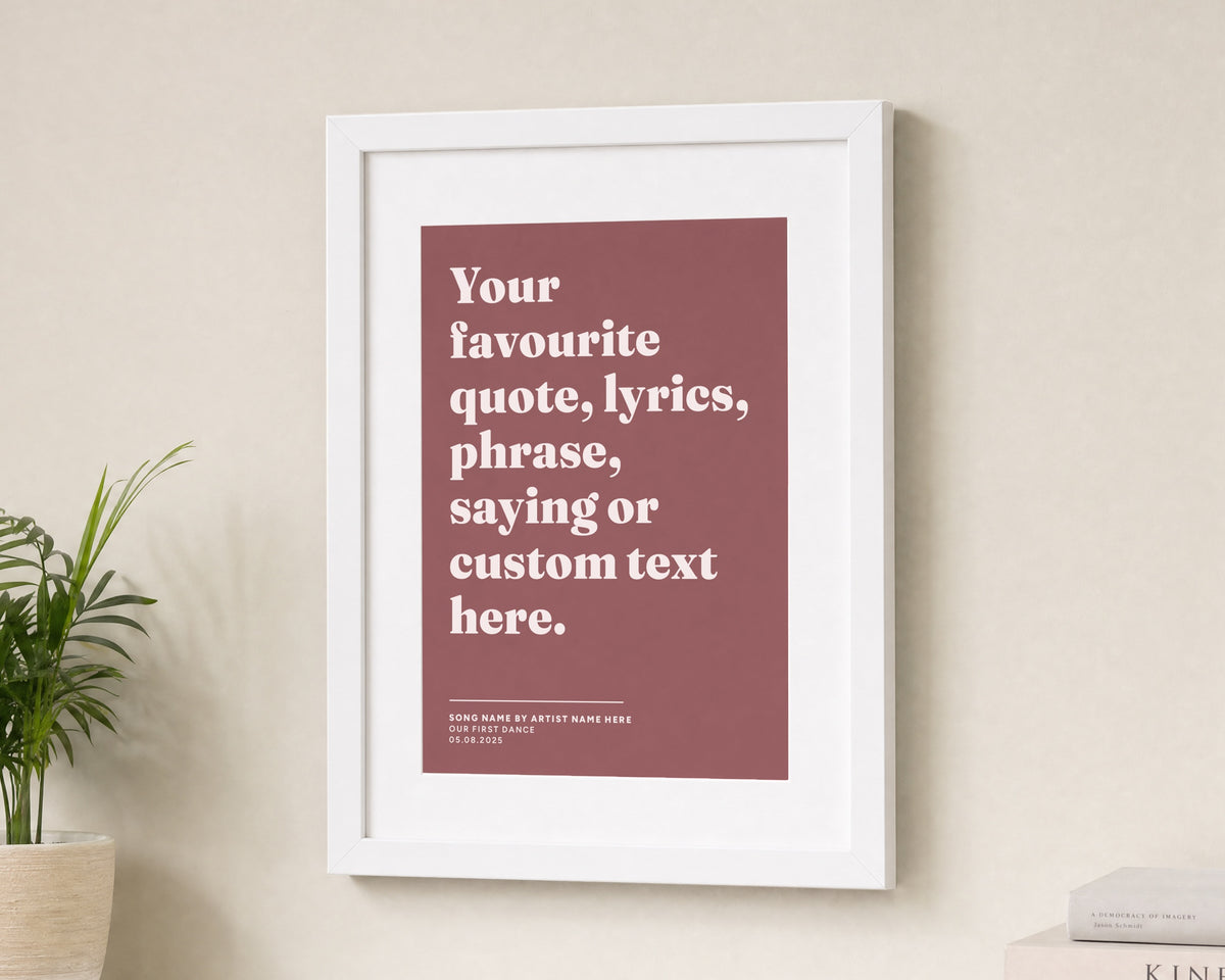 Personalised Quote Print, Custom Song Lyric Pink Wall Art, Wedding Gift for Couple, First Dance Print, Bedroom Wall Art