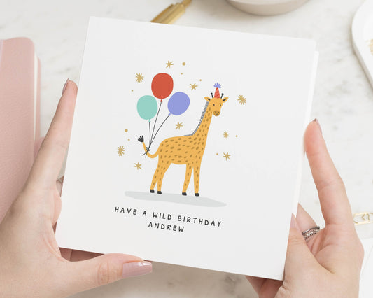 Birthday Card for Boy, Giraffe Birthday Card, Personalised Birthday Card, Kids Birthday Card, Animal Birthday Card, Cute Birthday Card