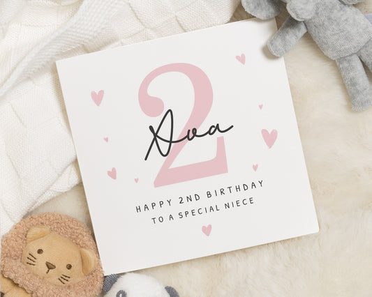 2nd Birthday Card for Niece, Personalised Birthday Card for Girl, Special Niece Birthday Card, Cute Birthday Card for Her