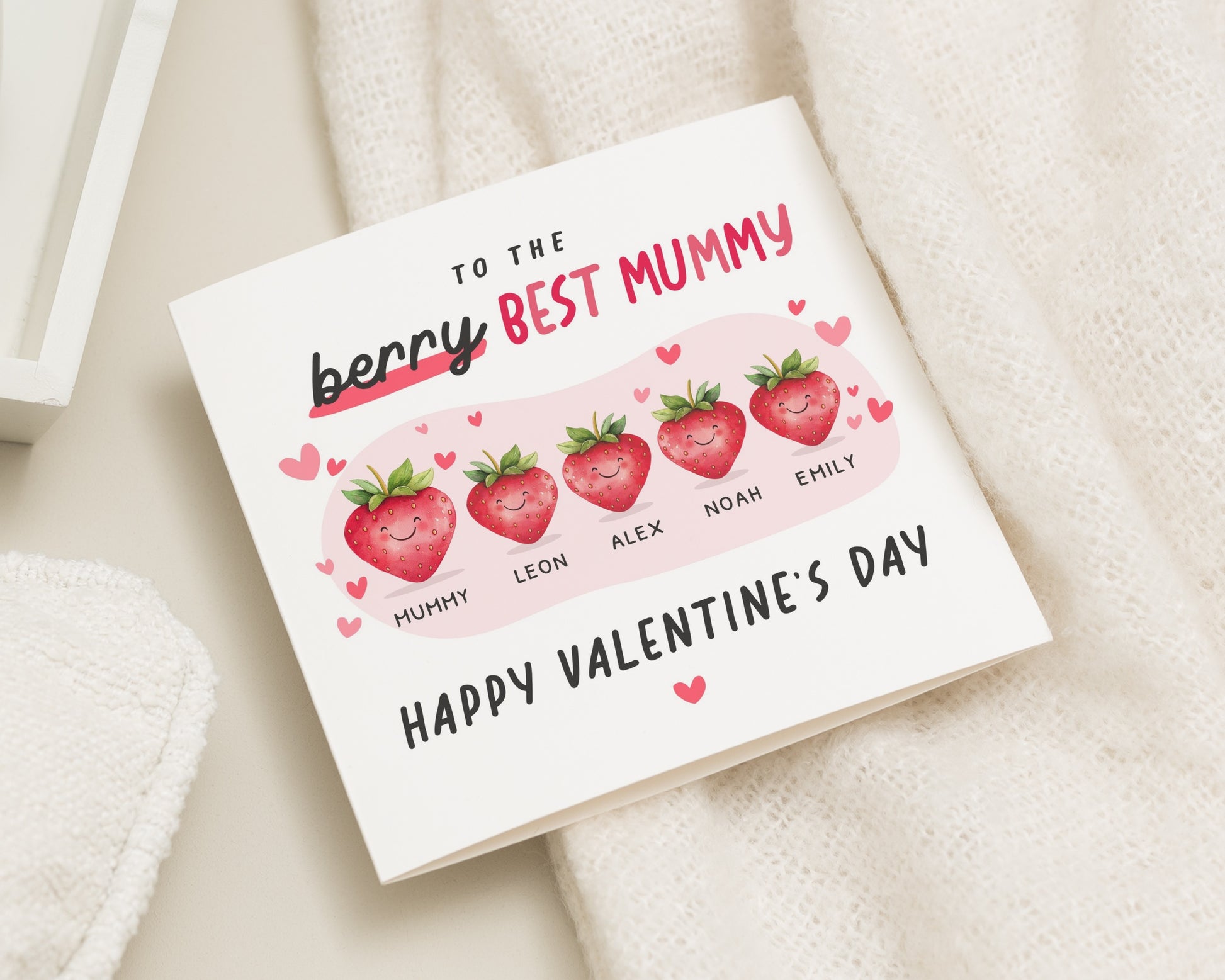 Valentines Day Card for Mum, Personalised Valentines Card for Mummy, Cute Strawberry Card, Valentines Card from Kids, Card for Her