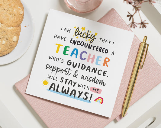 Teacher Thank You Card, Thank You Card for Teacher, Teacher Appreciation Card, End of Term Card, Thank You Card for Her, Cute Teacher Card