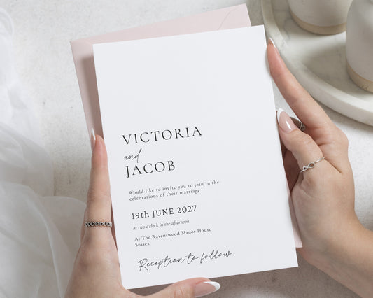 Minimalist Wedding Invitations, Blush Pink Wedding Invite, Elegant Typography Wedding Stationery, Personalised Invitation Suite