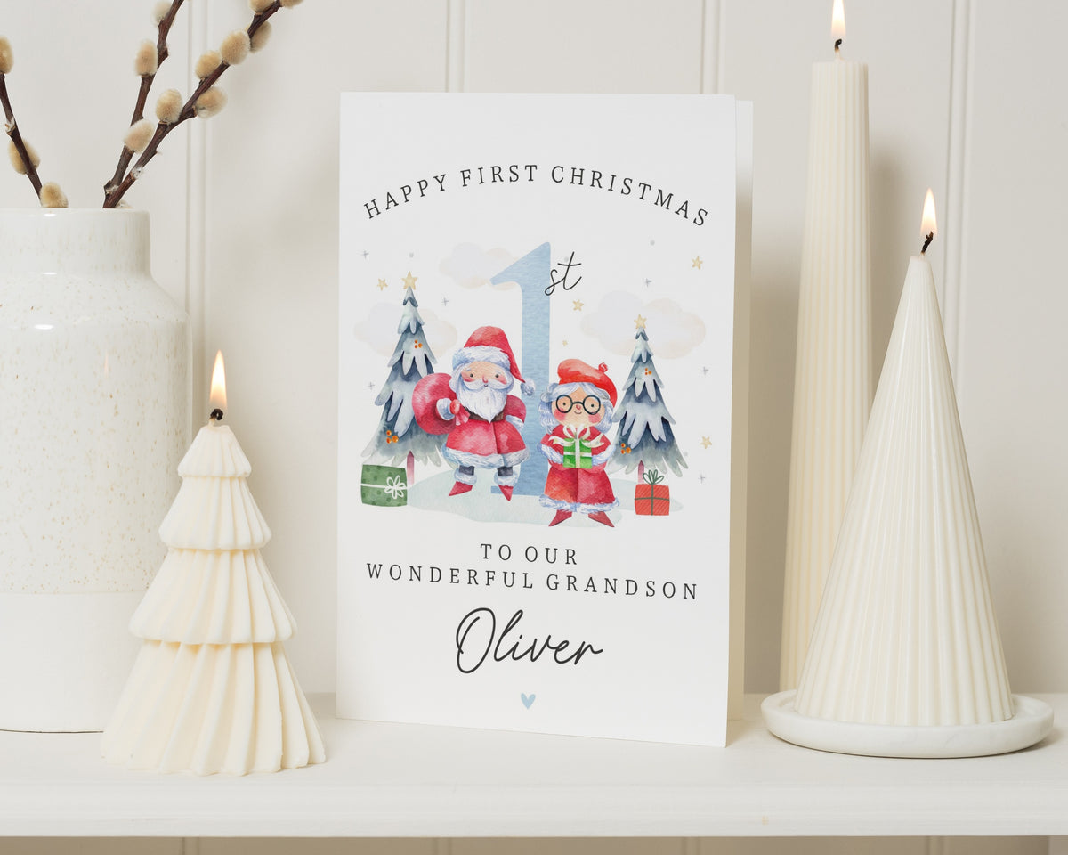 First Christmas Card for Grandson, 1st Christmas Card for Grandson, Personalised Christmas Card, Baby Boy Christmas Card, Santa Card