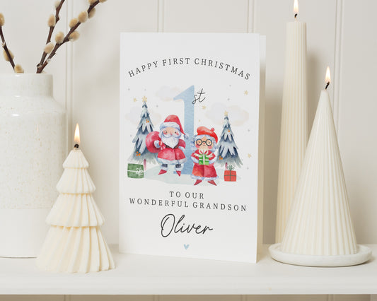 First Christmas Card for Grandson, 1st Christmas Card for Grandson, Personalised Christmas Card, Baby Boy Christmas Card, Santa Card